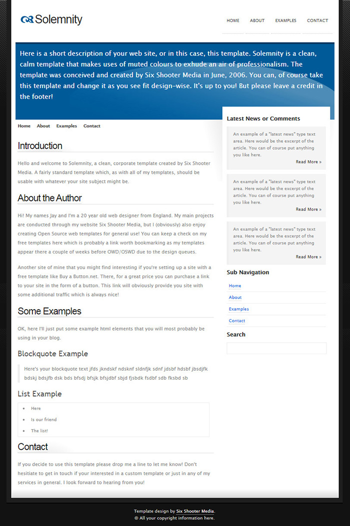 Free Solemnity Website Template