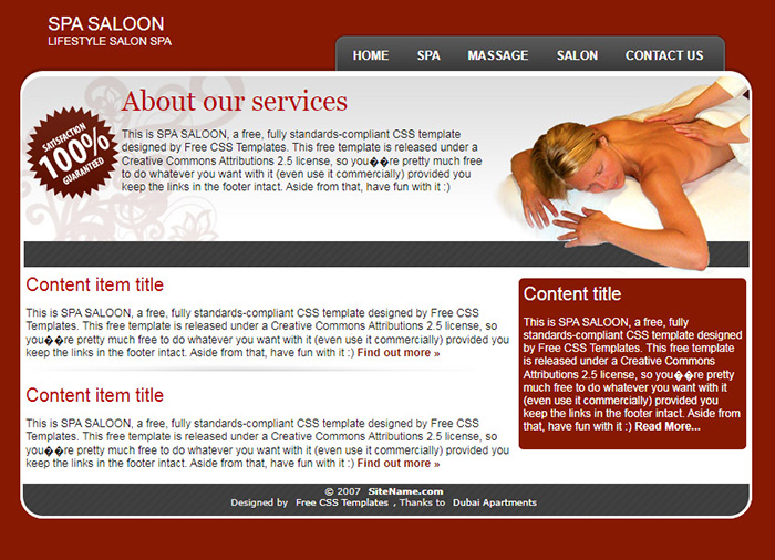 Free Spa Saloon Website Template
