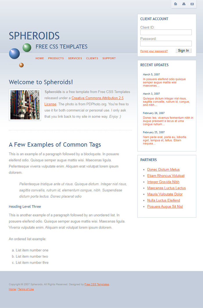 Free Spheroids Website Template