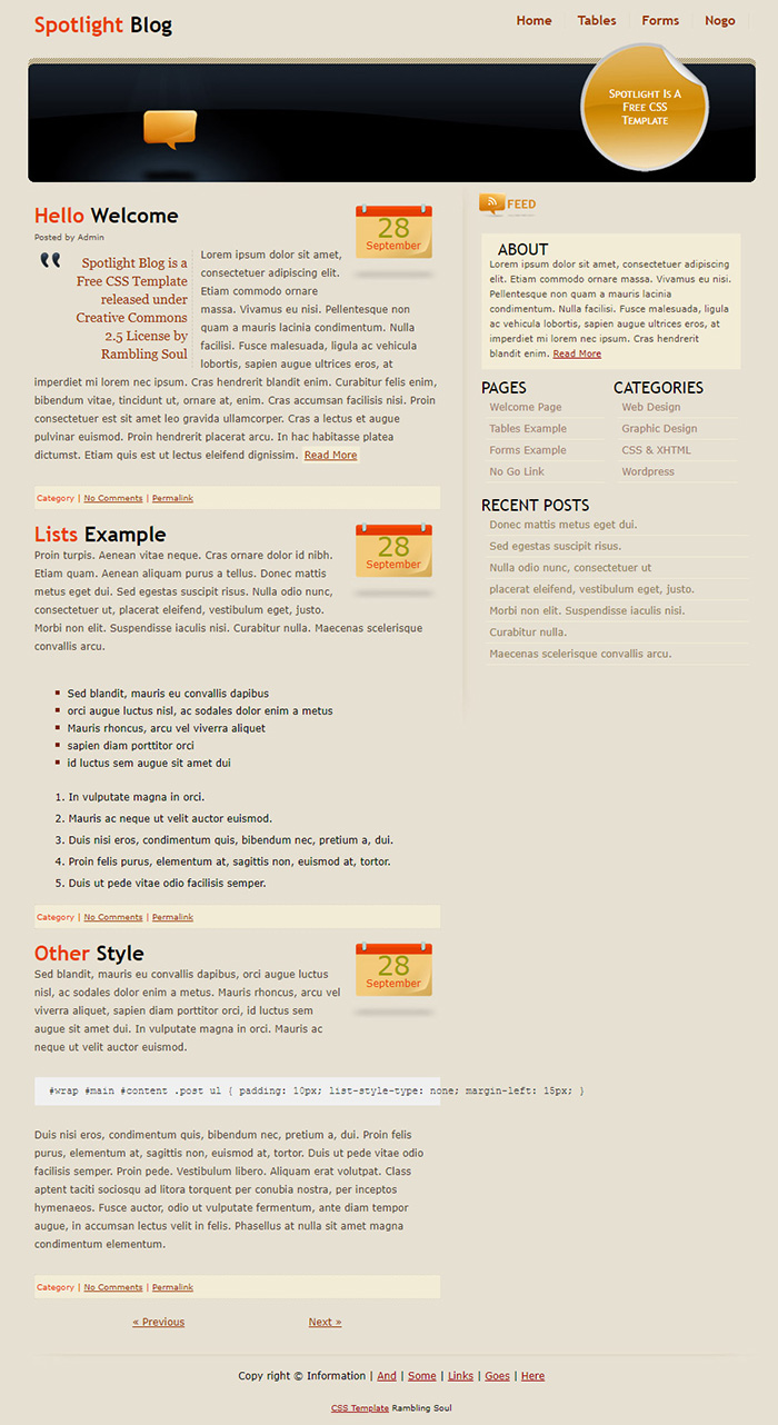 Free Spotlight Blog Website Template