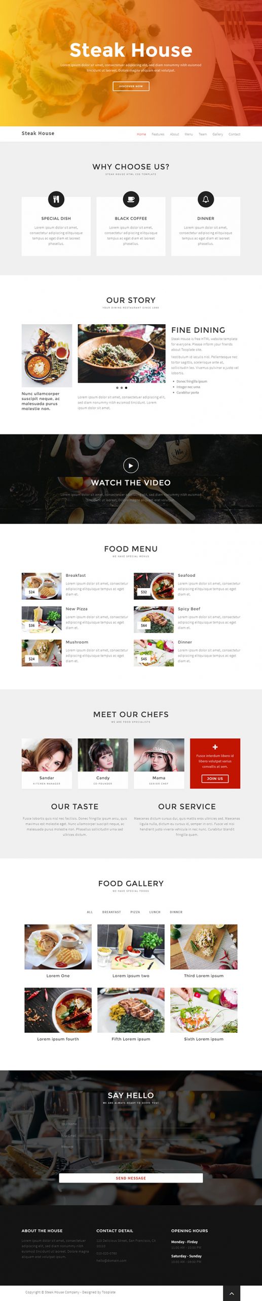Free Steak House Website Template