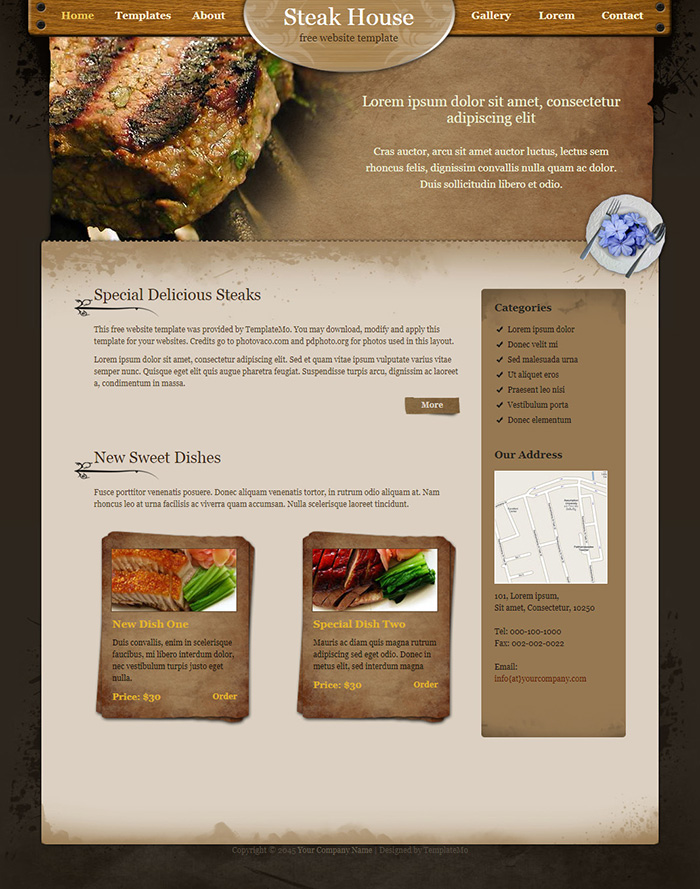 Free Steak House Website Template