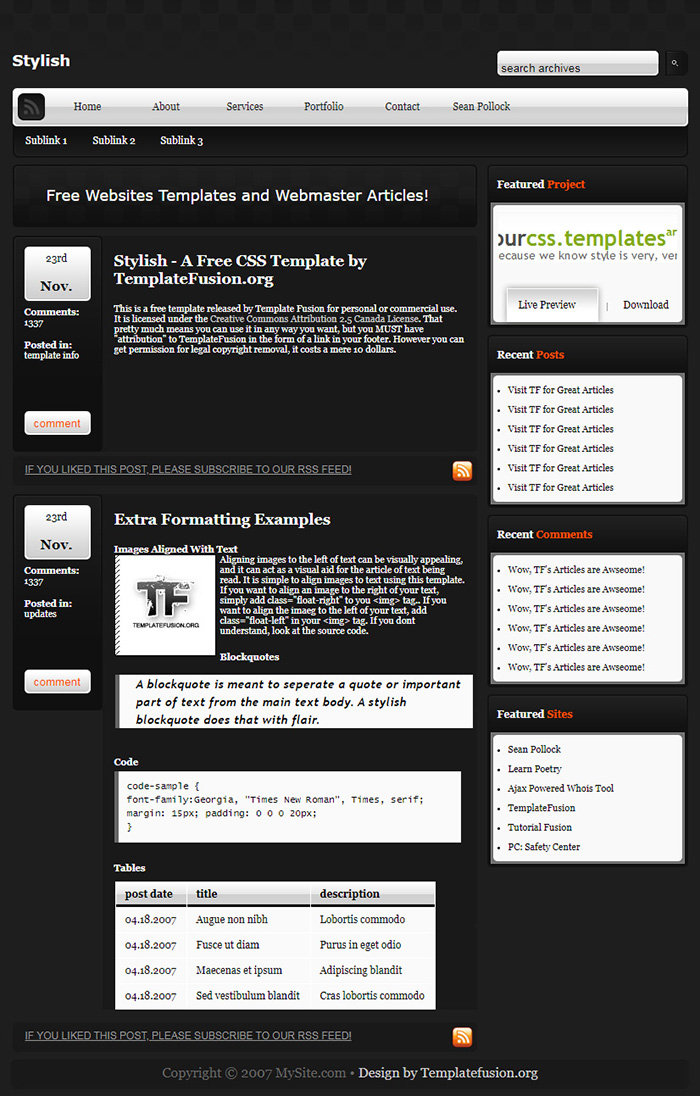 Free Stylish Website Template