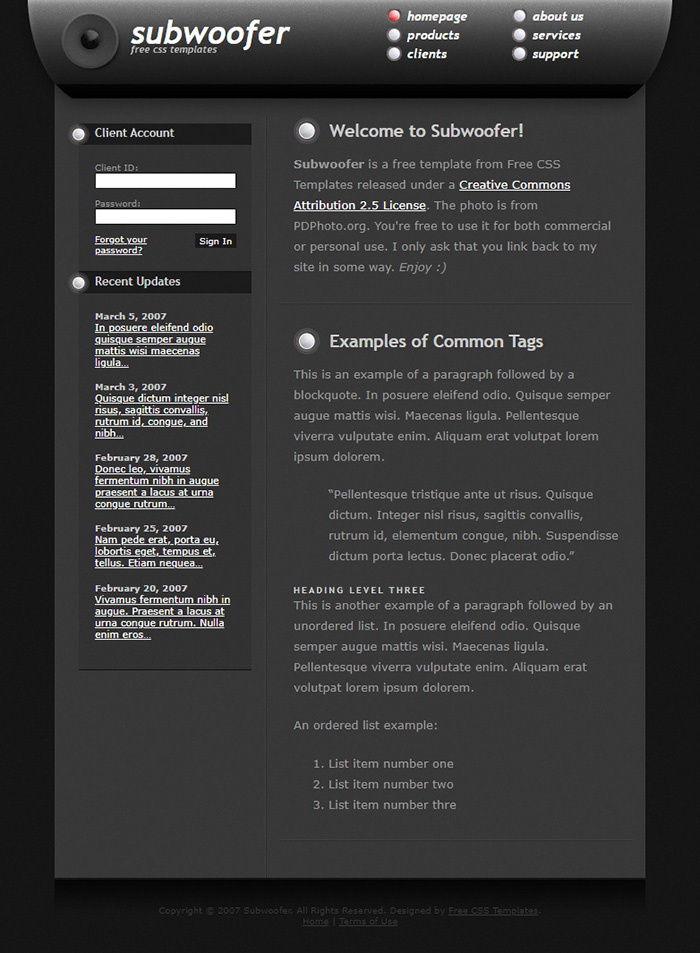Free Subwoofer Website Template