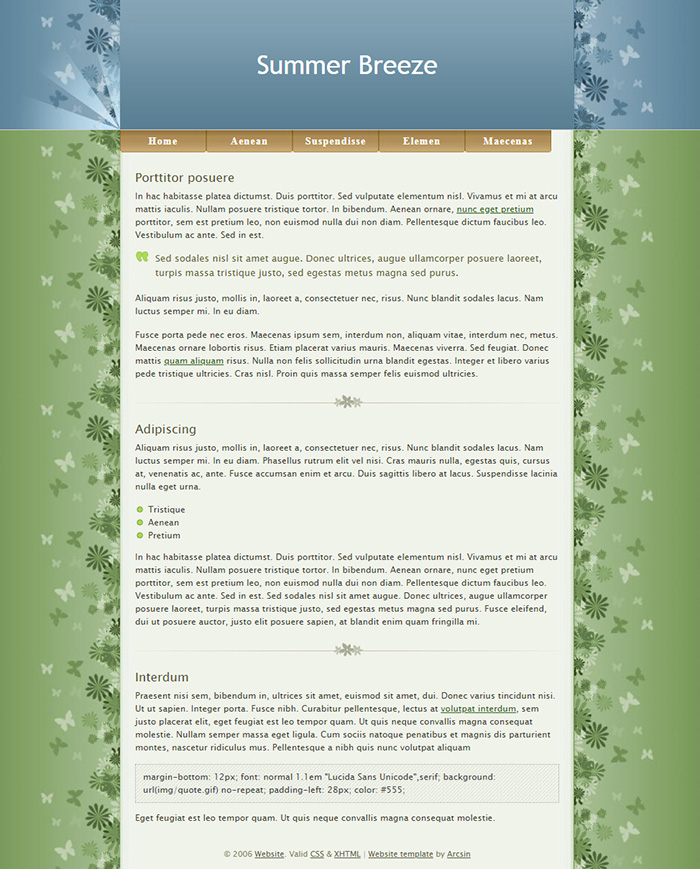 Free Summer Breeze Website Template