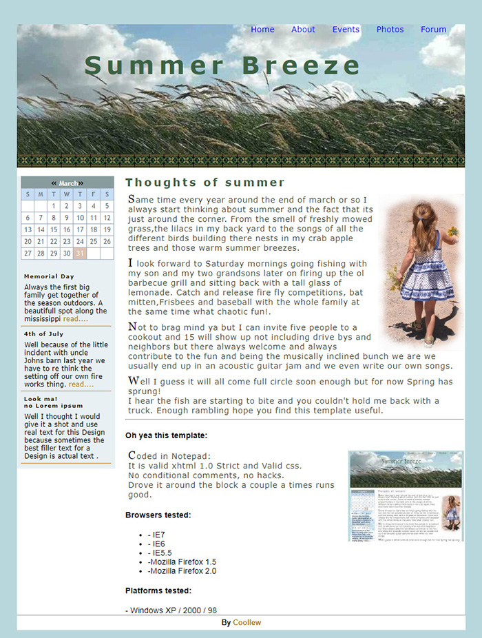 Free Summer Breeze Website Template