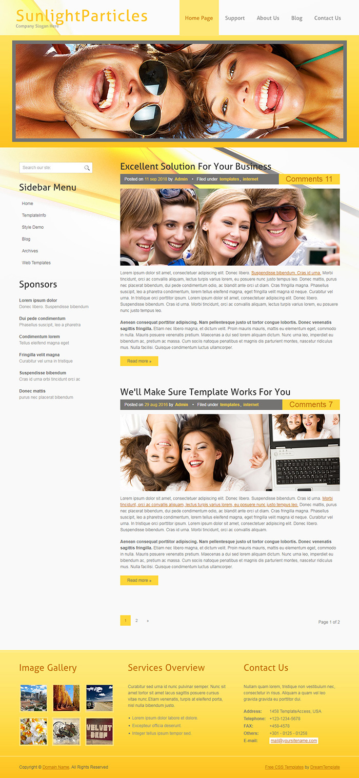 Free SunlightParticles Website Template
