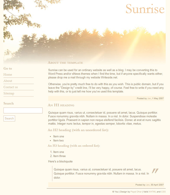 Free Sunrise Website Template