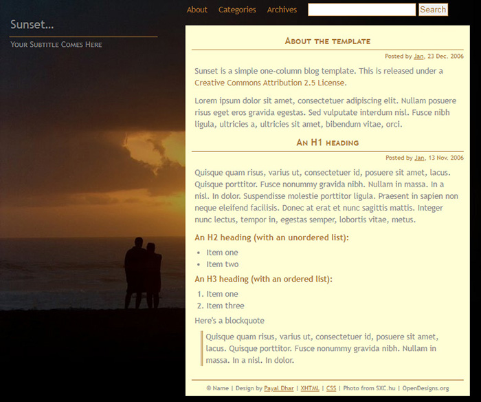 Free Sunset Website Template