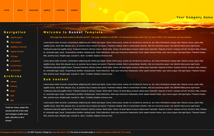 Free Sunset Website Template
