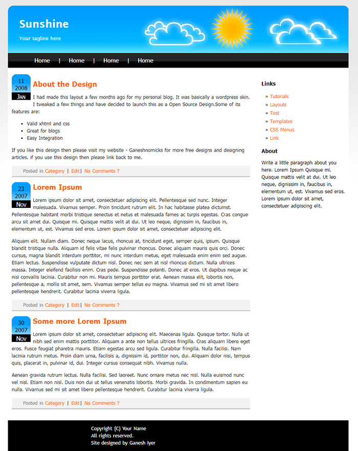 Free Sunshine Website Template