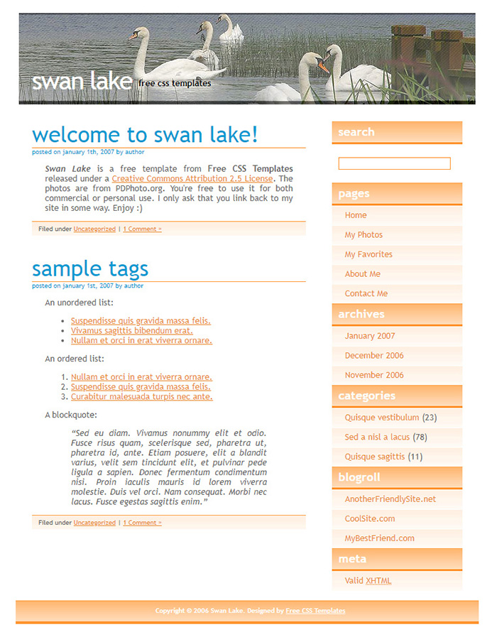 Free Swan Lake Website Template