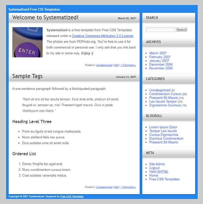 Free Systematized Website Template