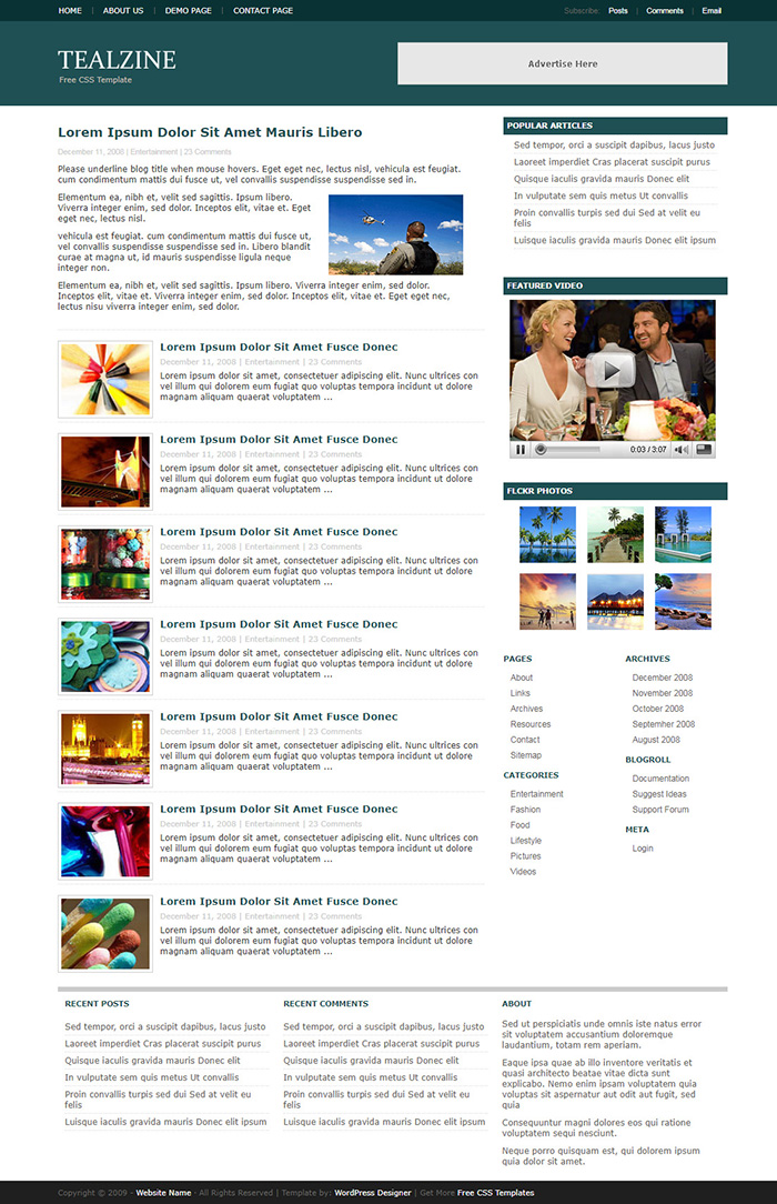 Free TealZine Website Template