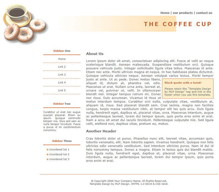 Free The Coffee Cup Website Template