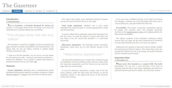 Free The Gazetteer Website Template