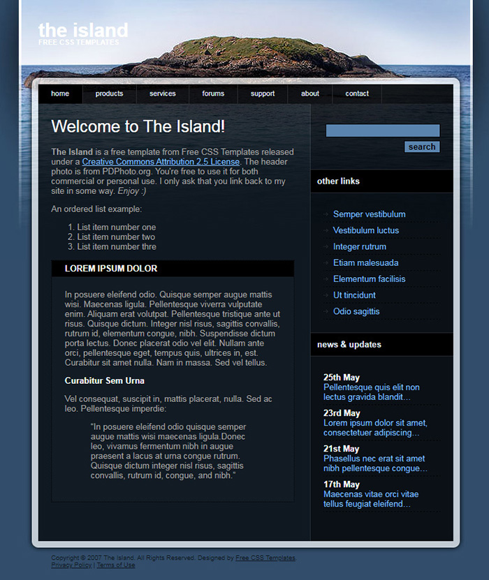 Free The Island Website Template