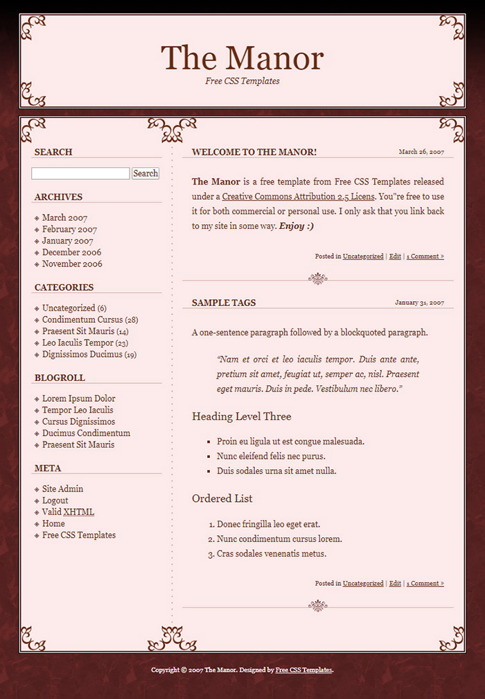 Free The Manor Website Template