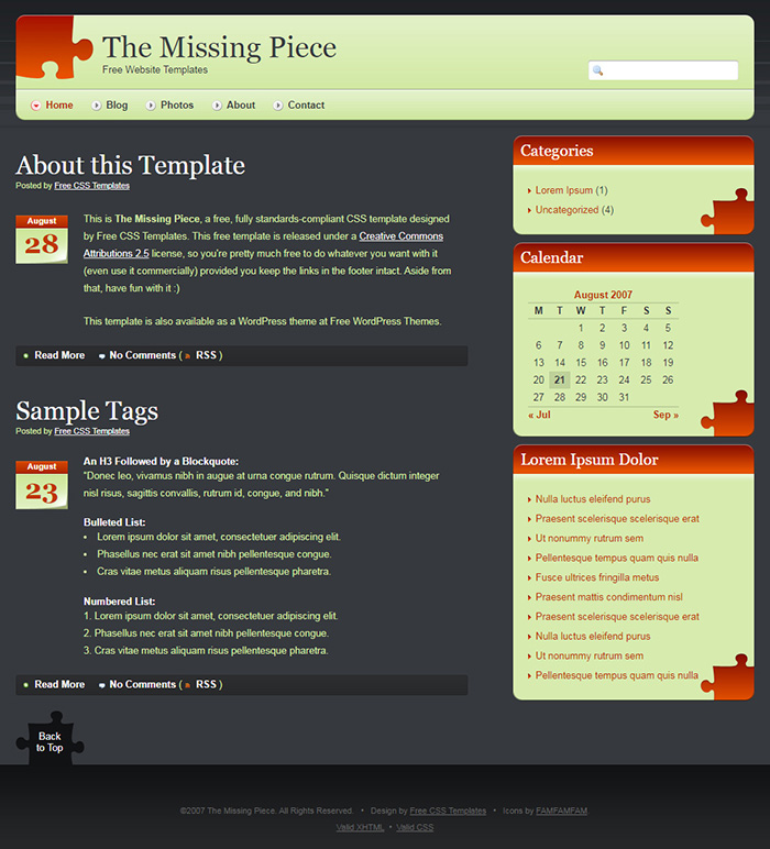 Free The Missing Piece Website Template