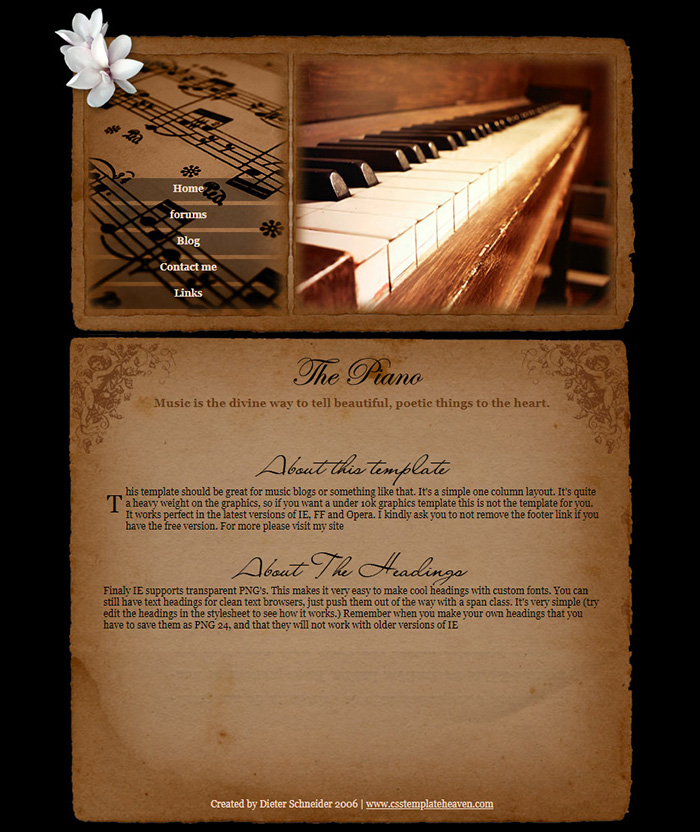 Free The Piano Website Template Free Website Templates Html5 Css Templates Open Source Templates