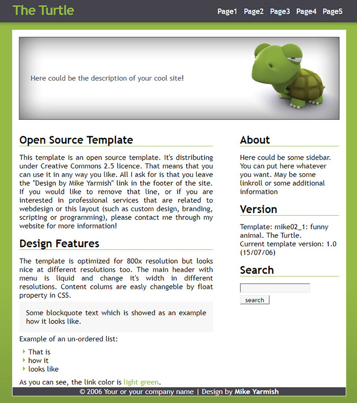 Free The Turtle Website Template
