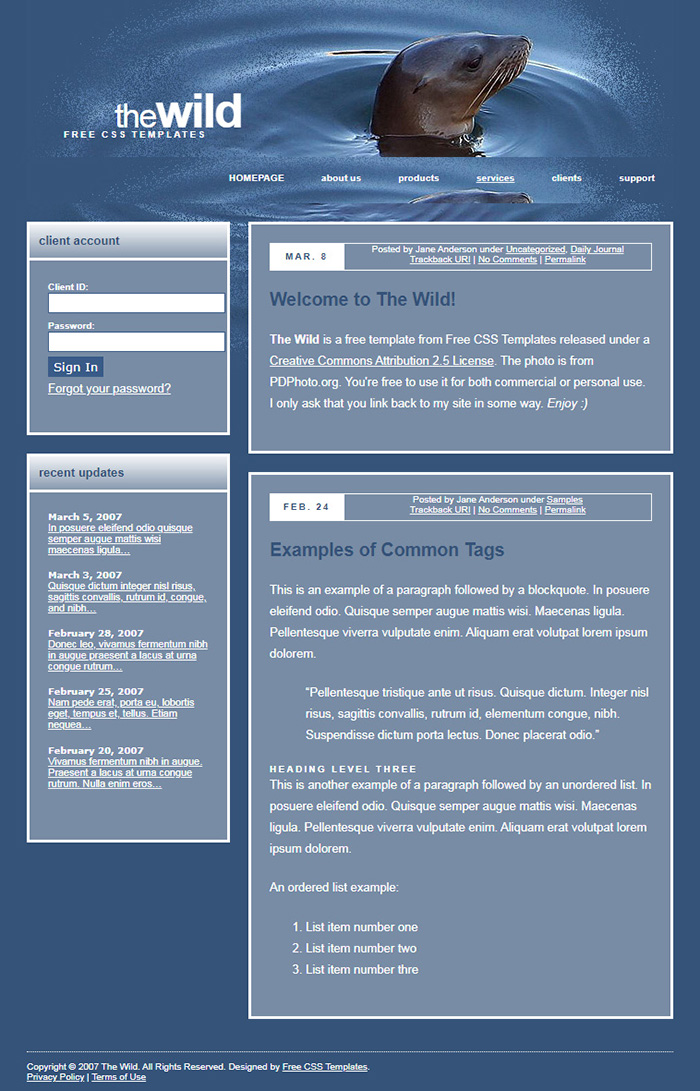 Free The Wild Website Template
