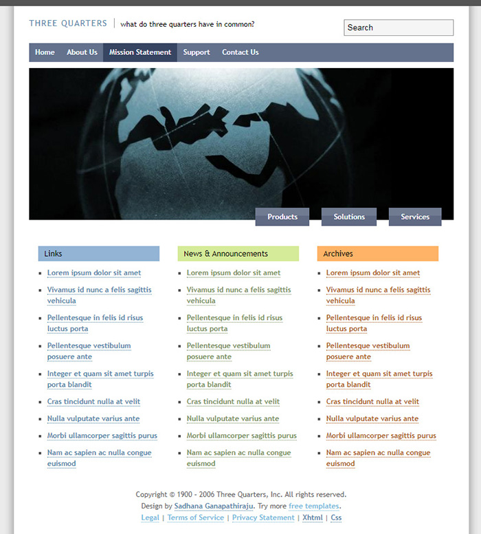 Free Three Quarters Website Template