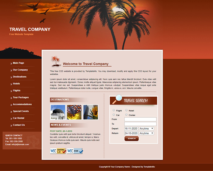 Free Travel Company Website Template