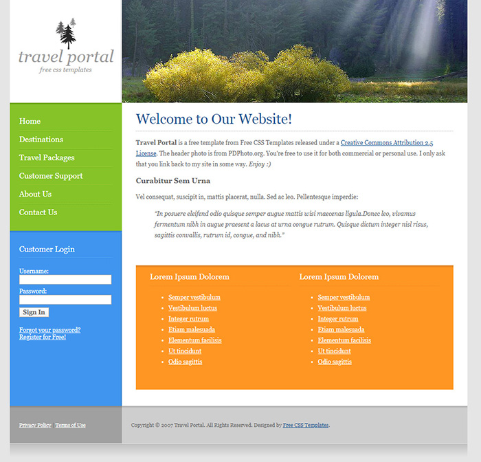 Free Travel Portal Website Template