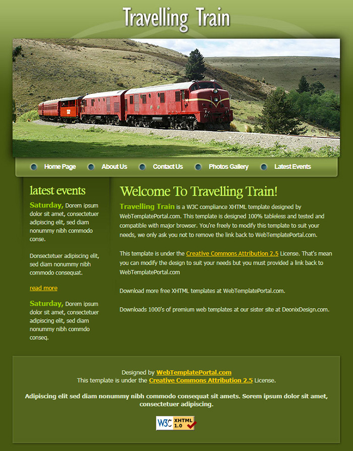 Free Travelling Train Website Template