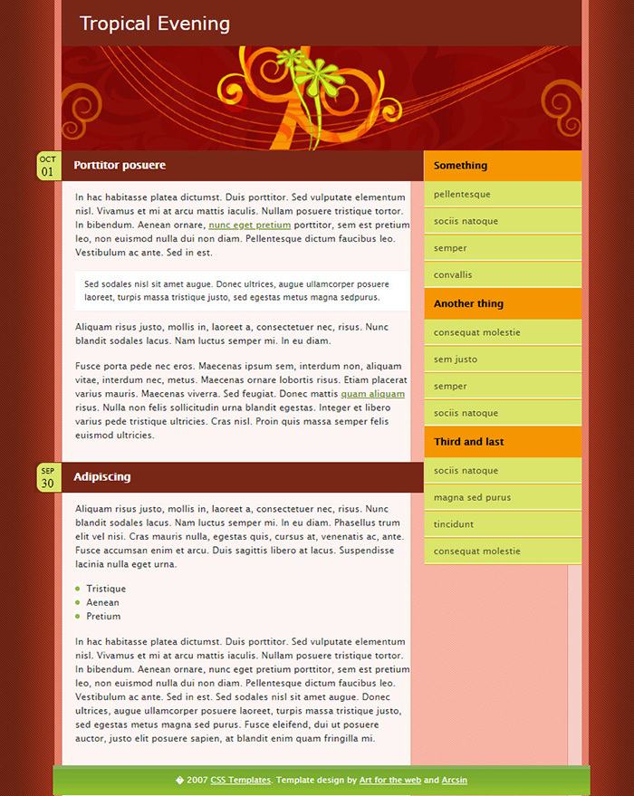Free Tropical Evening Website Template