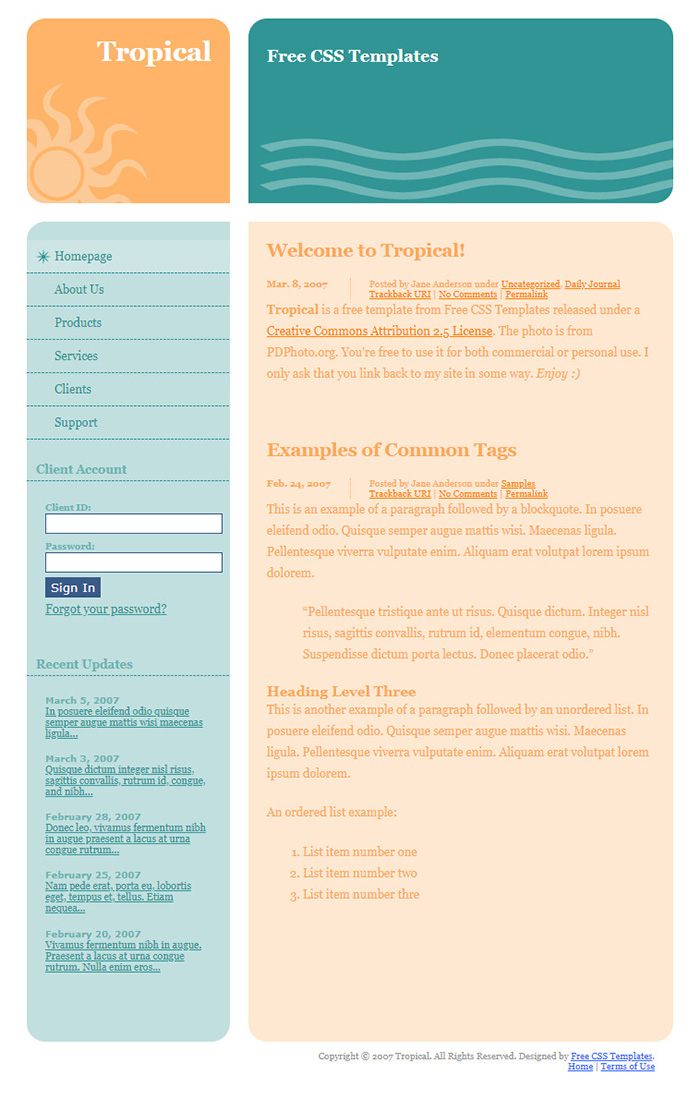 Free Tropical Website Template