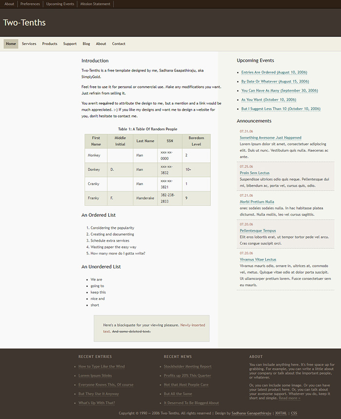 Free Two-Tenths Website Template