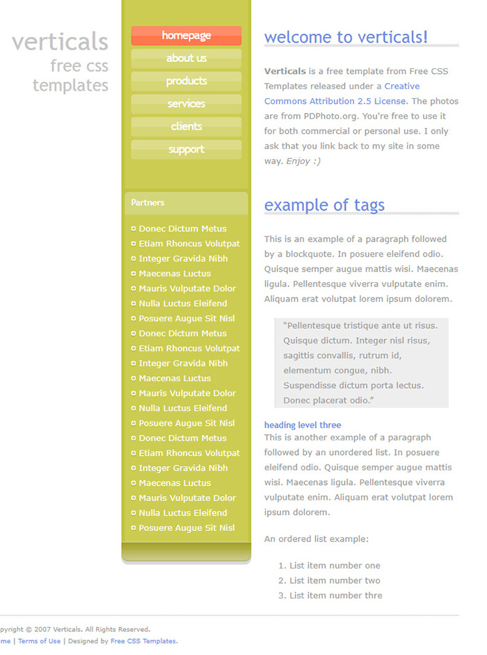Free Verticals Website Template