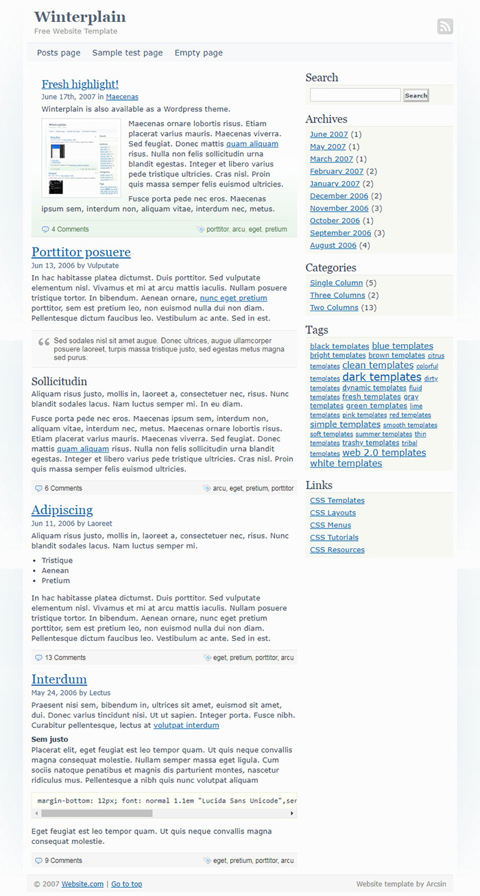 Free Winterplain Website Template