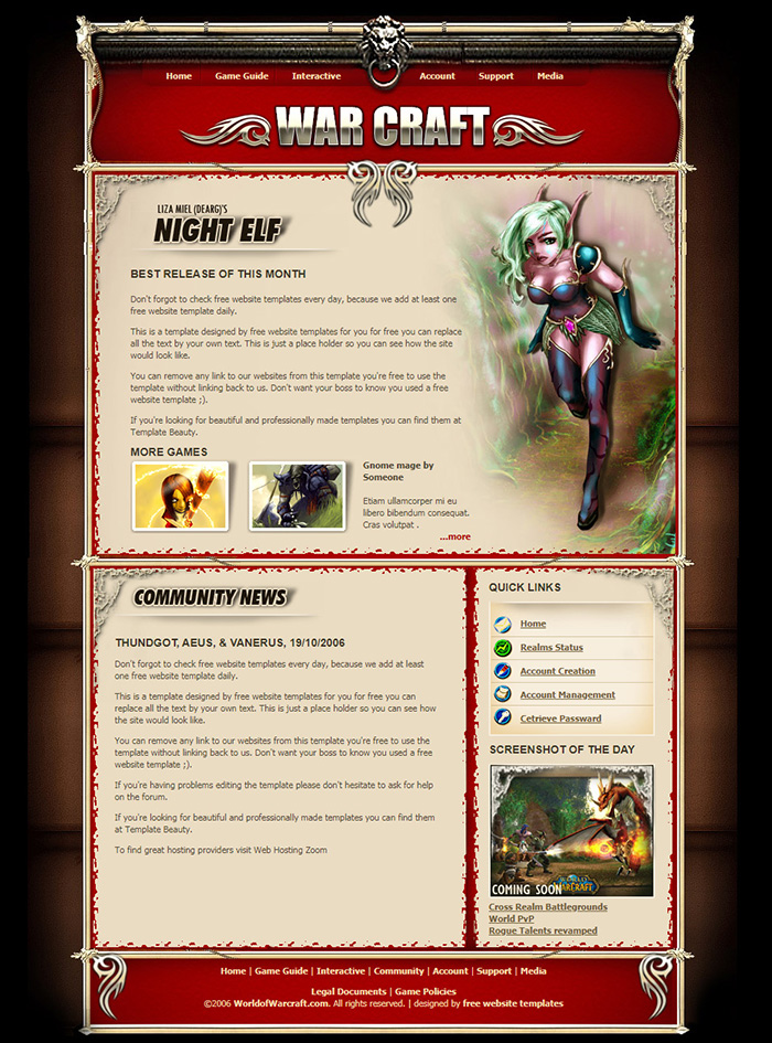 Free World of Warcraft Website Template