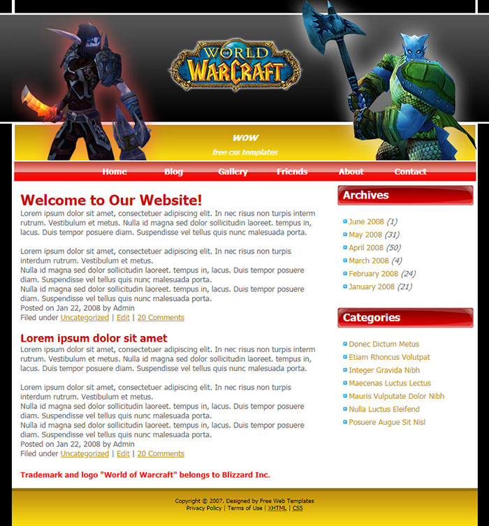 Free WoW Website Template