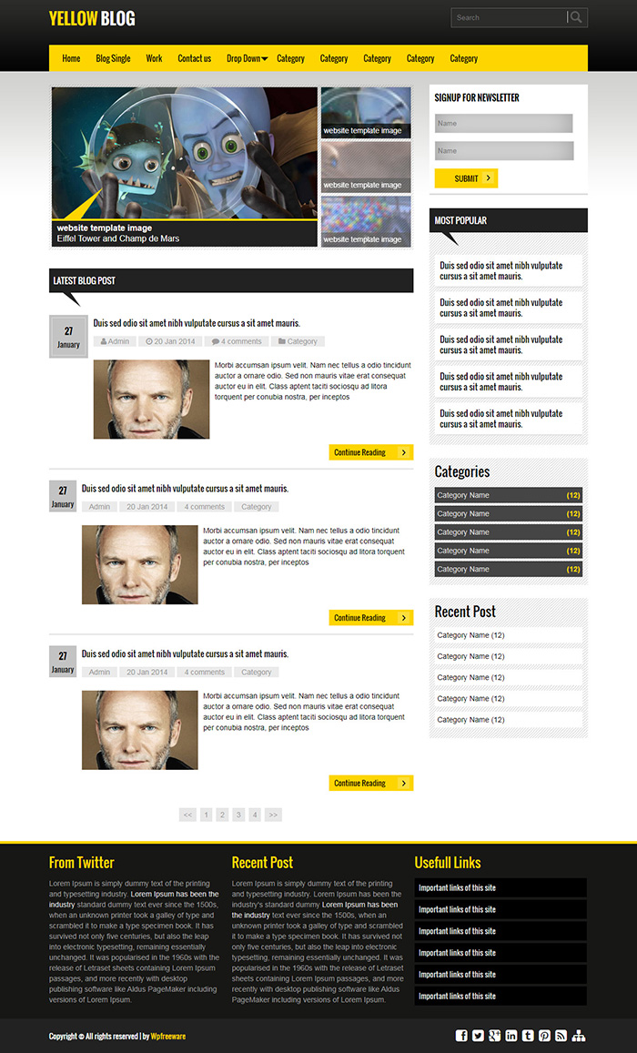 Free Yellow Blog Website Template