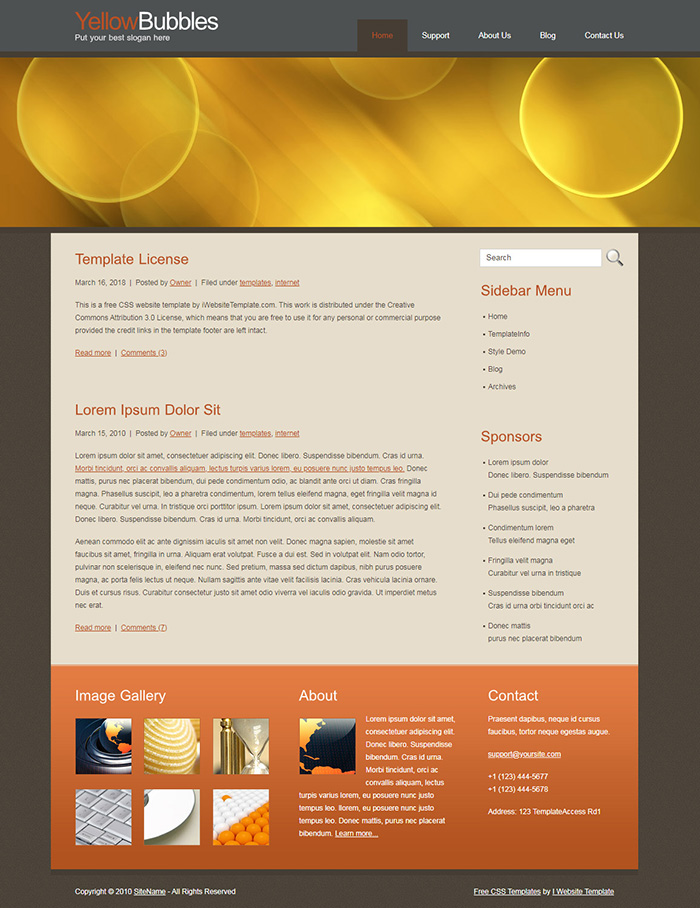 Free YellowBubbles Website Template