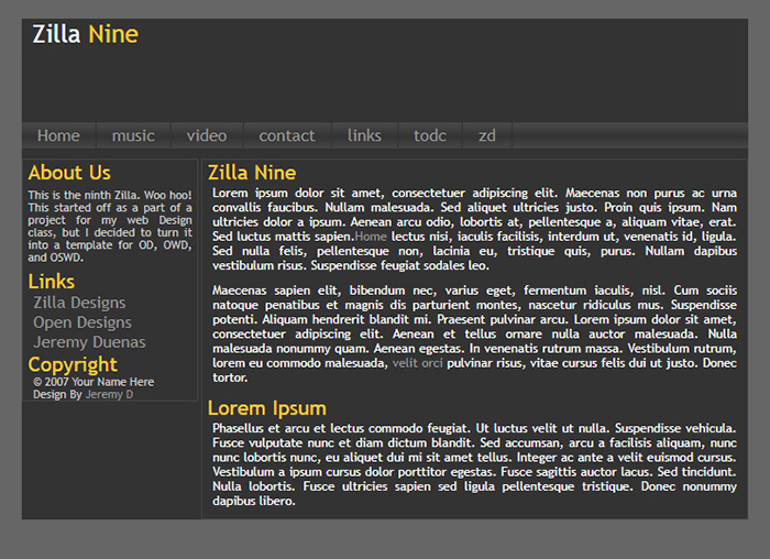 Free Zilla Nine Website Template