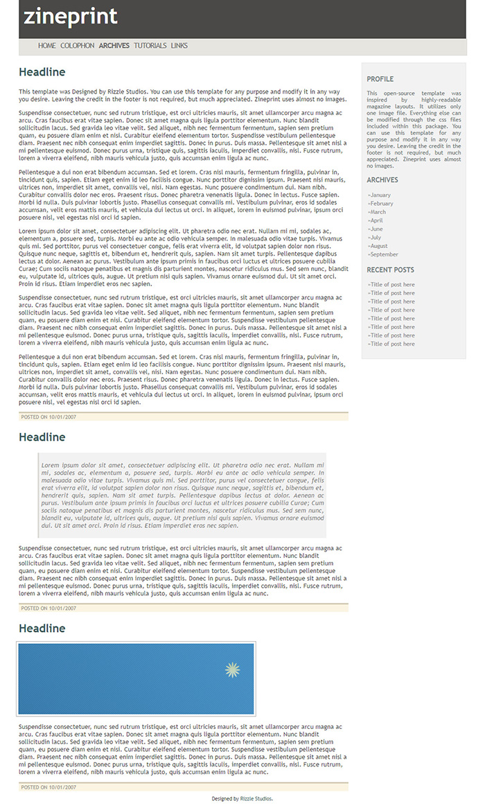 Free Zineprint Website Template