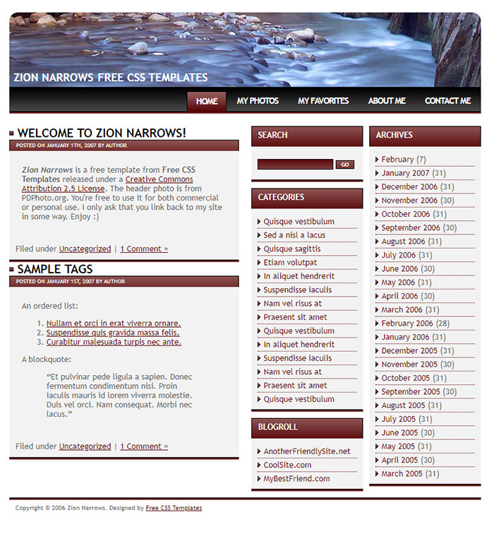 Free Zion Narrows Website Template